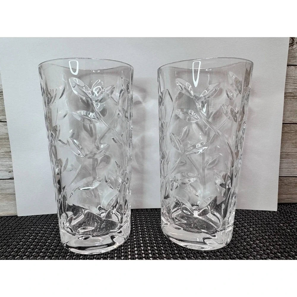Pair Italy RCR Laurus Crystal Highball Glasses Clear MINT! 5.75